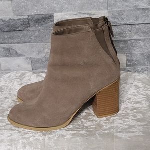 Taupe Cow Suede Zipper Ankle Booties
